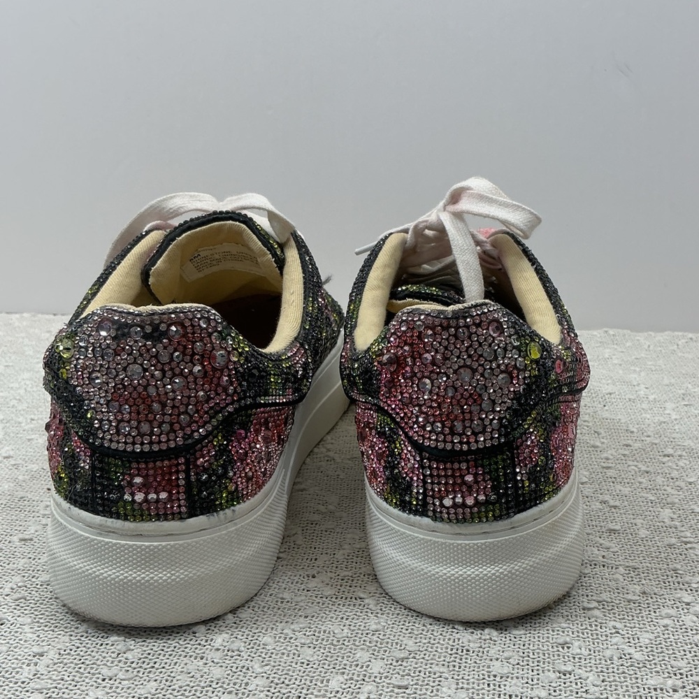 Betsey Johnson Sidny Black Sequin pink Floral Platform Sneakers Shoes size 8 - Picture 7 of 11